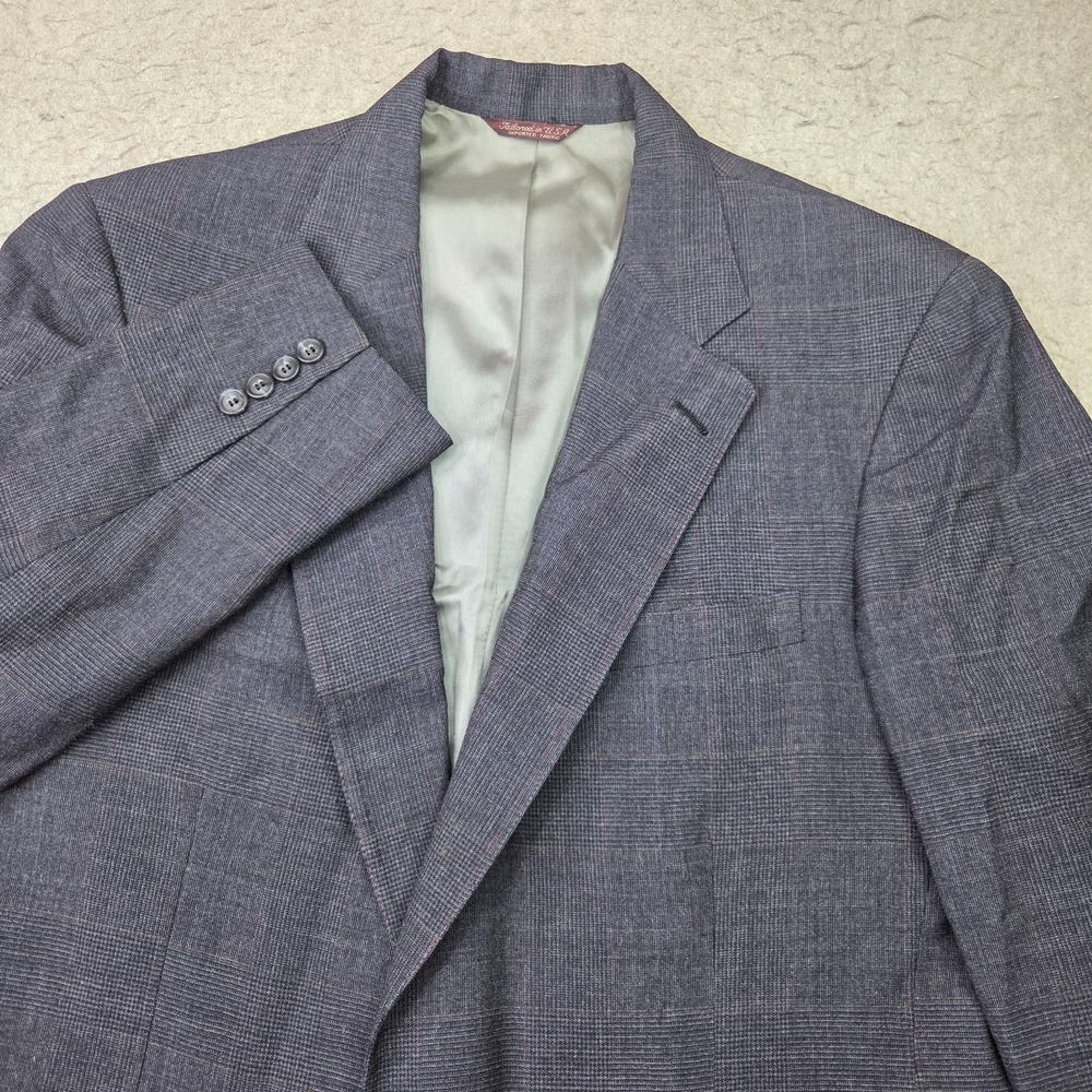 Joseph & Feiss 44L Gray Plaid Classic Fit Wool Mens Blazer Sport Coat Jacket